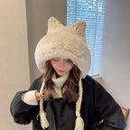 Bonnet à capuche pelucheux laineux à oreilles de chat - Câlin Kawaii