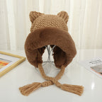 Bonnet Écru à Oreilles de Chat en Fausse Fourrure