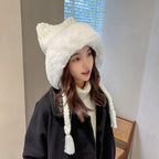 Bonnet Écru à Oreilles de Chat en Fausse Fourrure