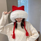 Bonnet à capuche pelucheux laineux à oreilles de chat - Câlin Kawaii