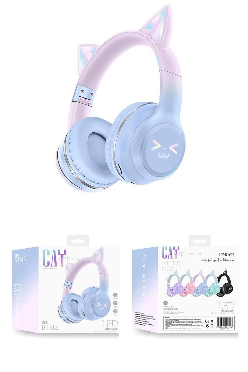 Casque sans fil oreilles de chat lumineuses kawaii - Câlin Kawaii
