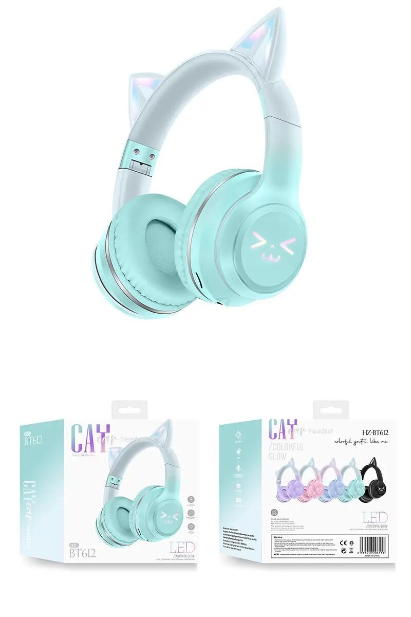 Casque sans fil oreilles de chat lumineuses kawaii - Câlin Kawaii
