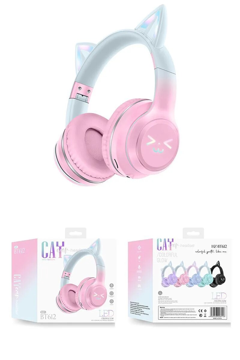Casque sans fil oreilles de chat lumineuses kawaii - Câlin Kawaii