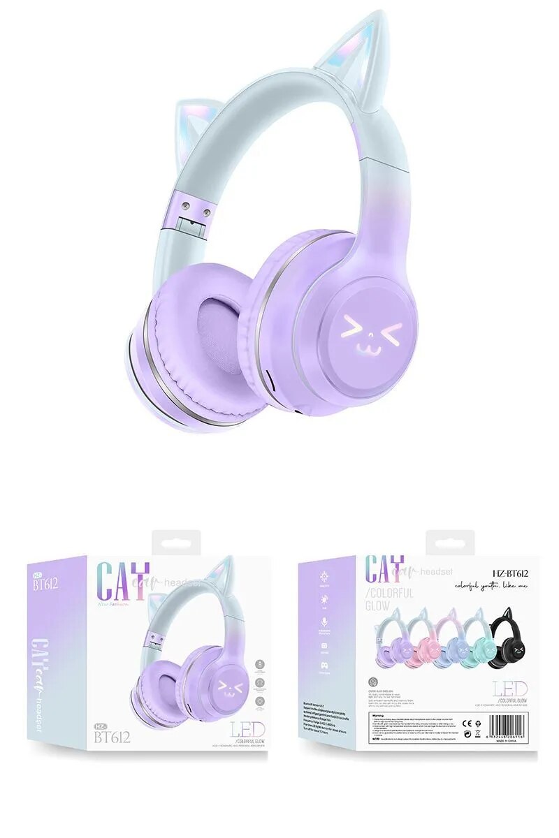 Casque sans fil oreilles de chat lumineuses kawaii - Câlin Kawaii