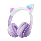Casque Audio Violet Pastel à Oreilles de Chat LED