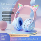 Casque Audio Violet Pastel à Oreilles de Chat LED