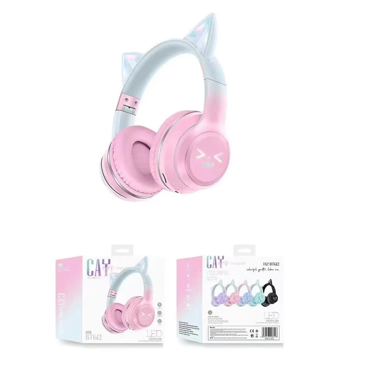 Casque Audio Violet Pastel à Oreilles de Chat LED