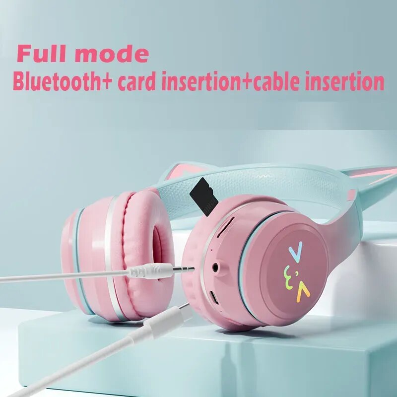 Casque Audio Violet Pastel à Oreilles de Chat LED