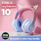 Casque Audio Violet Pastel à Oreilles de Chat LED