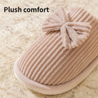 Chaussons en Peluche Côtelée Beige à Nœud