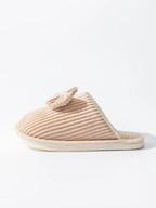 Chaussons en Peluche Côtelée Beige à Nœud
