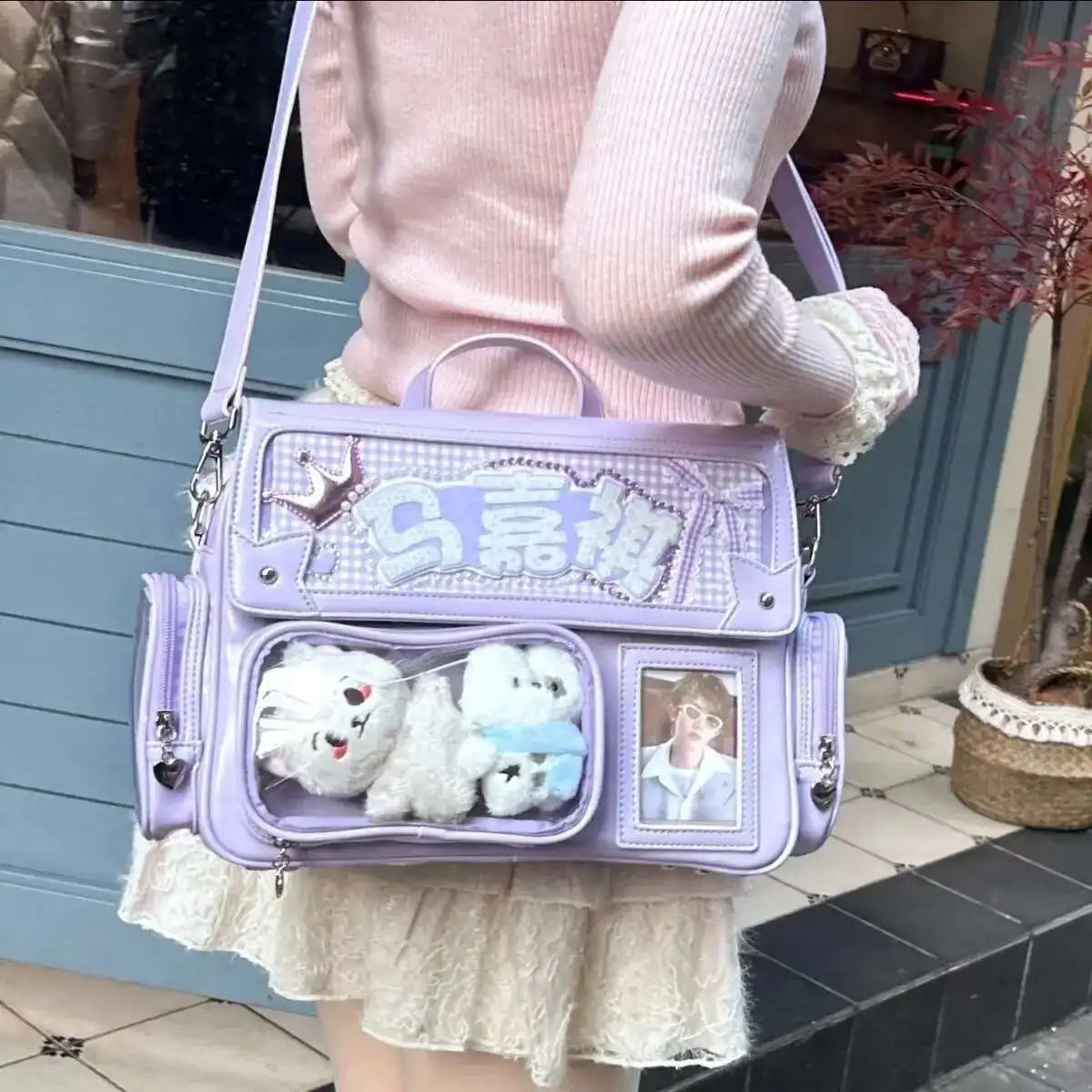 Sac Cartable Lavande à Fenêtre Transparente Kawaii