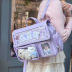 Sac Cartable Lavande à Fenêtre Transparente Kawaii