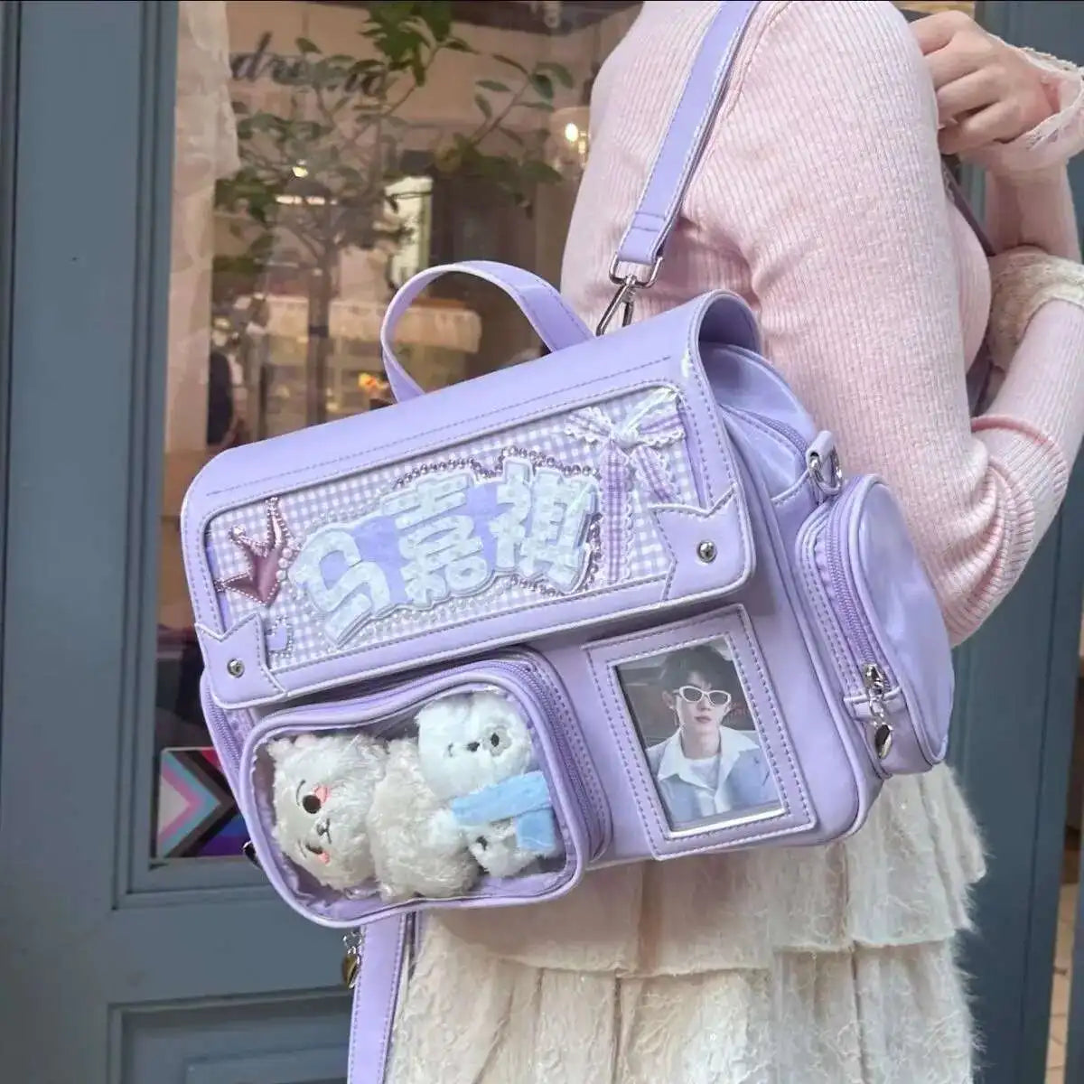 Sac Cartable Lavande à Fenêtre Transparente Kawaii