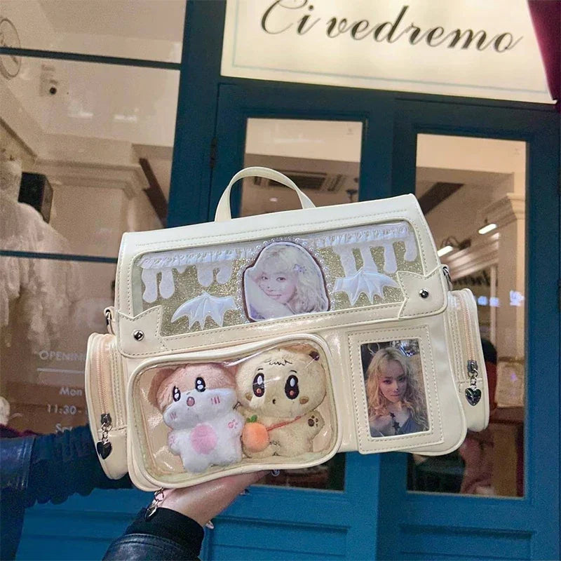 Sac bandoulière kawaii Y2K Ita avec poche vitrine transparente - Câlin Kawaii