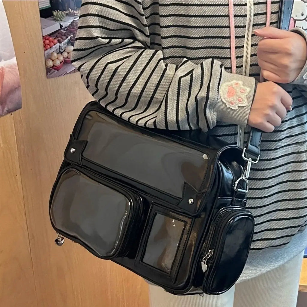 Sac bandoulière kawaii Y2K Ita avec poche vitrine transparente - Câlin Kawaii