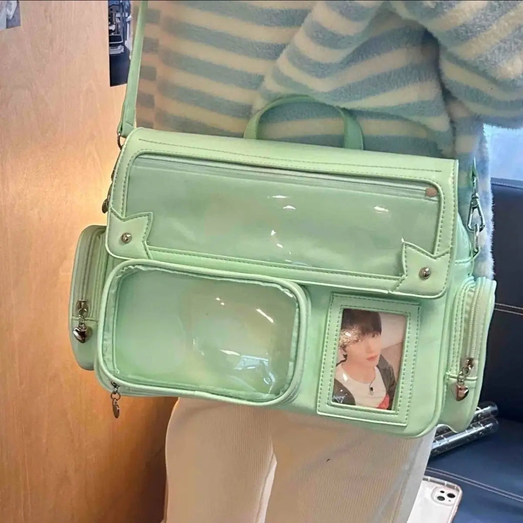 Sac bandoulière kawaii Y2K Ita avec poche vitrine transparente - Câlin Kawaii
