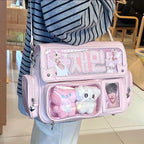 Sac bandoulière kawaii Y2K Ita avec poche vitrine transparente - Câlin Kawaii