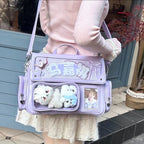 Sac bandoulière kawaii Y2K Ita avec poche vitrine transparente - Câlin Kawaii